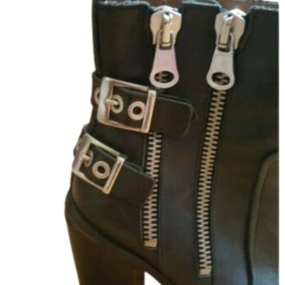 Sixtyseven leather lots of zippers chunky heel open toes booties boots - Picture 6 of 8
